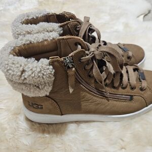 UGG Brown High-Top Sneakers with Shearling